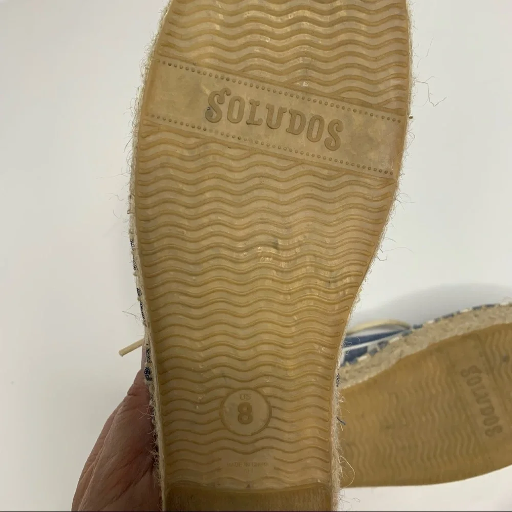Soludos Derby Blue White Stripe Lace Up Espadrilles